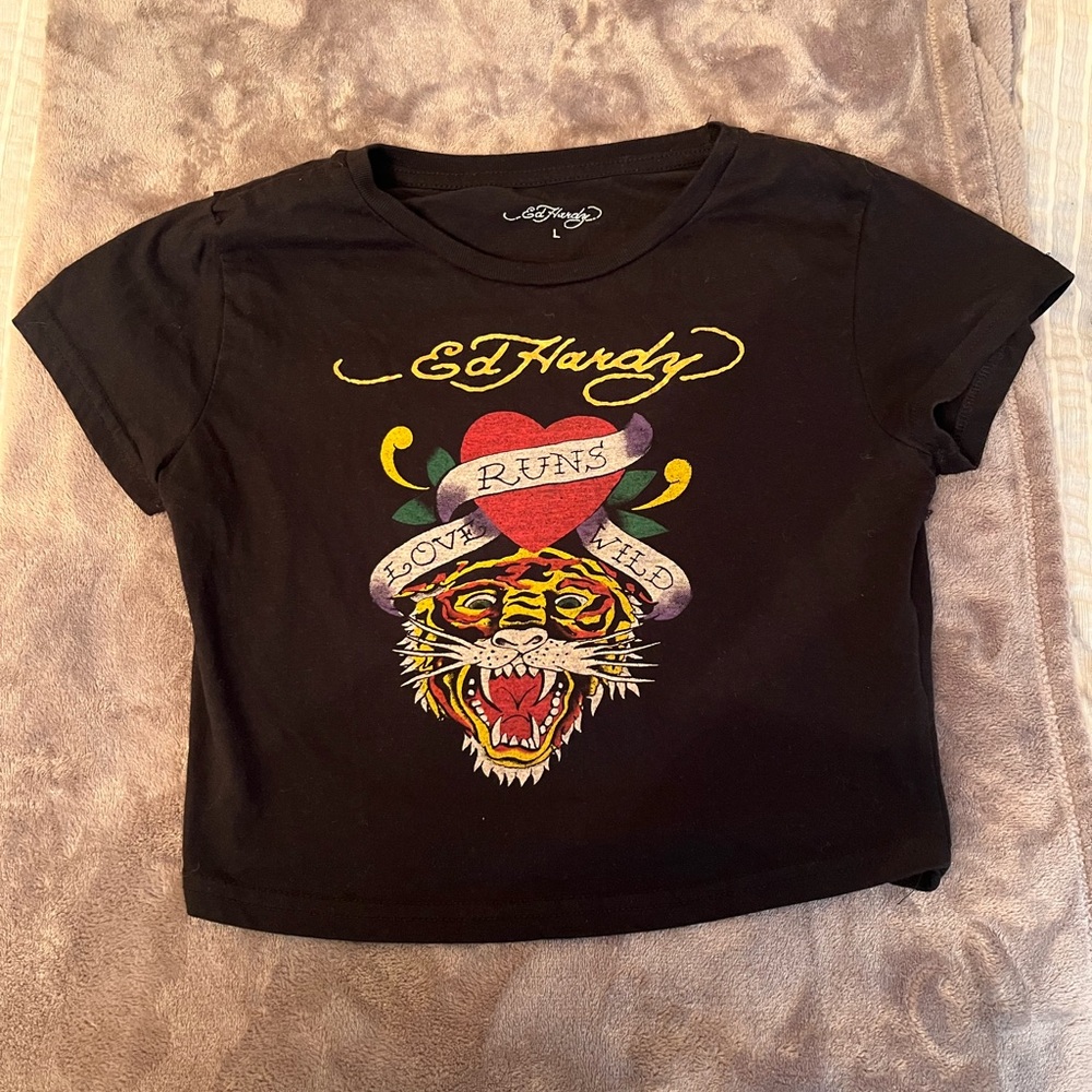 Ed Hardy Black T-Shirt with Colorful Graphic